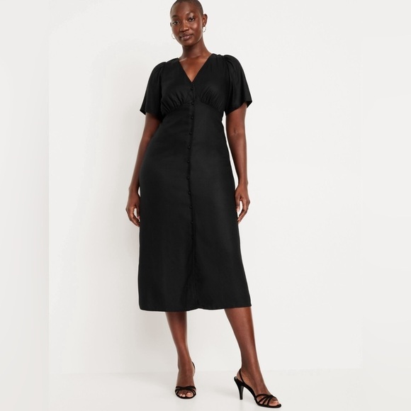 NWT!  Old Navy Black Jack Button-Down Crepe Midi Dress - Size Large 💜 - Picture 4 of 8